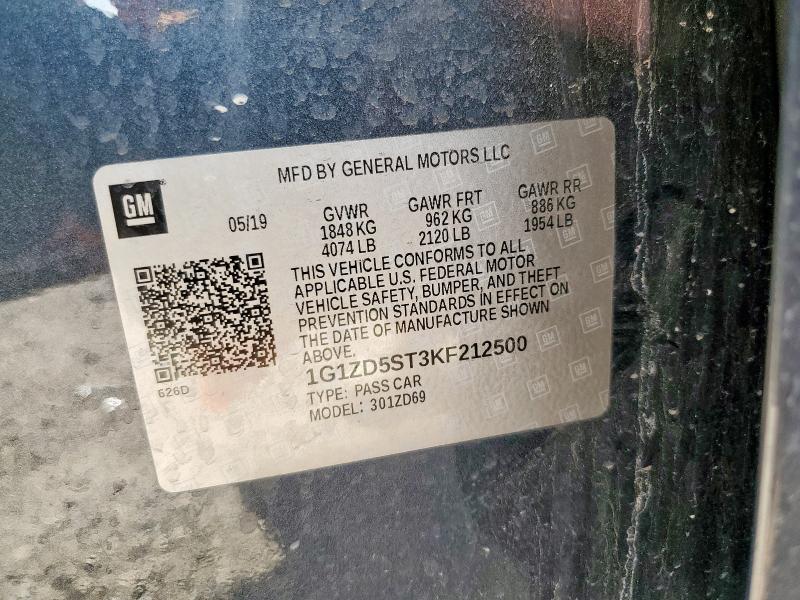 1G1ZD5ST3KF212500 - 2019 CHEVROLET MALIBU LT ტალღისფერი ფოტო 12