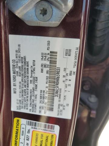 3LN6L5F90HR659031 - 2017 LINCOLN MKZ RESERVE ბურგუნდია ფოტო 12