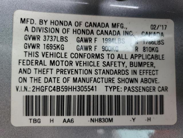 2HGFC4B59HH305541 - 2017 HONDA CIVIC LX ვერცხლისფერი ფოტო 13