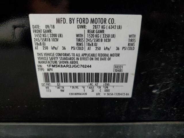 1FM5K8AR2JGC76244 - 2018 FORD EXPLORER POLICE INTERCEPTOR BLACK photo 14