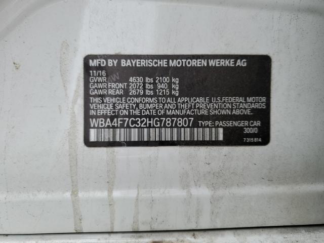WBA4F7C32HG787807 - 2017 BMW 430I GRAN COUPE WHITE photo 12