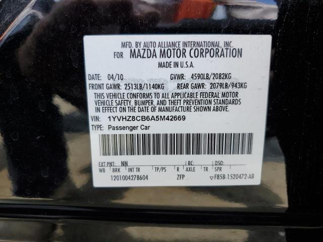 1YVHZ8CB6A5M42669 - 2010 MAZDA 6 S BLACK photo 12