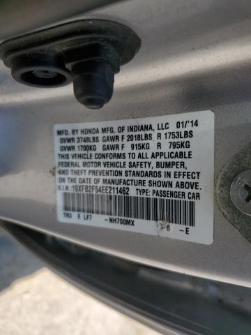 19XFB2F54EE211462 - 2014 HONDA CIVIC LX SILVER photo 12