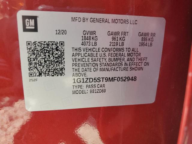 1G1ZD5ST9MF052948 - 2021 CHEVROLET MALIBU LT ბურგუნდია ფოტო 12