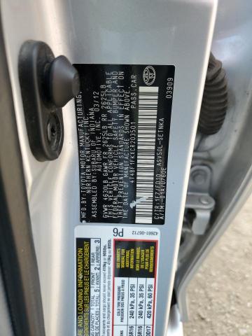 4T4BF1FKXCR203501 - 2012 TOYOTA CAMRY BASE SILVER photo 12