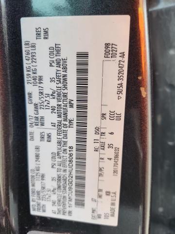 1FMCU9GD2HUD80618 - 2017 FORD ESCAPE SE 灰色 照片 12