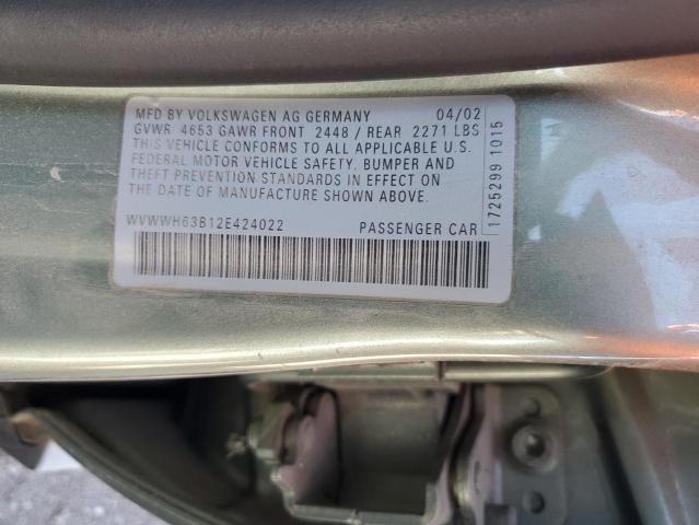 WVWWH63B12E424022 - 2002 VOLKSWAGEN PASSAT GLX Yaşıl foto 12