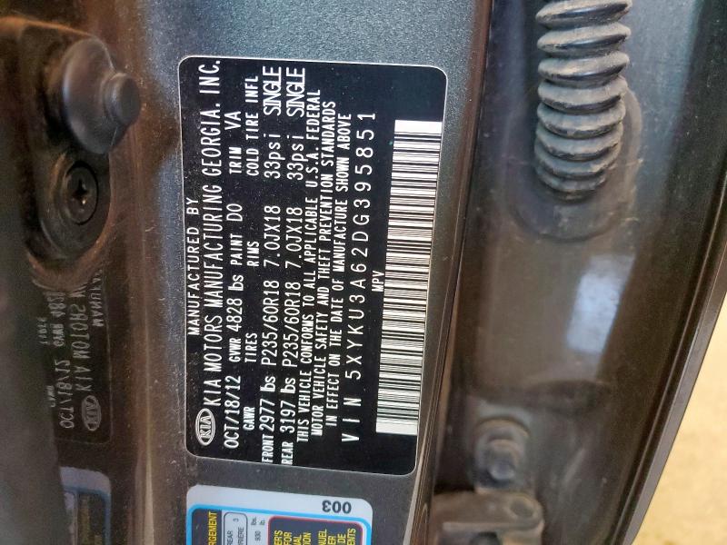 5XYKU3A62DG395851 - 2013 KIA SORENTO EX Сұр фото 13