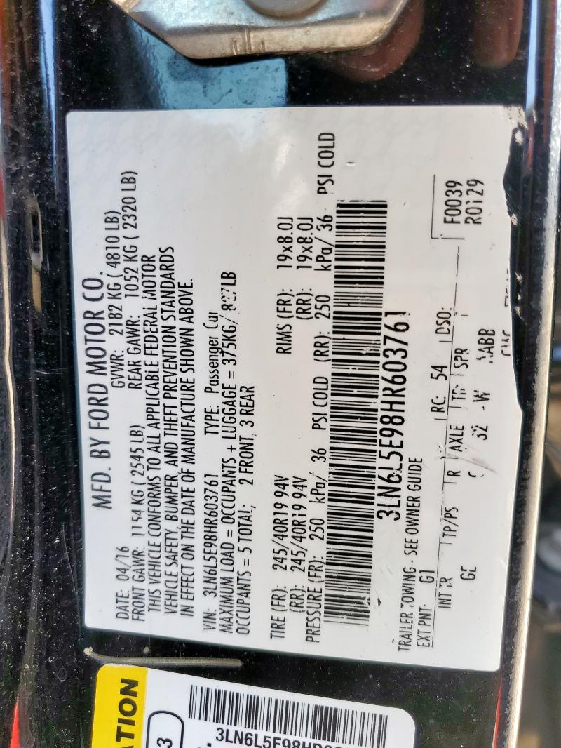 3LN6L5E98HR603761 - 2017 LINCOLN MKZ RESERVE შავი ფოტო 13