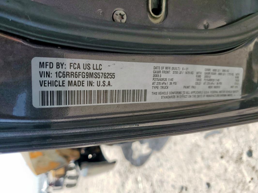 1C6RR6FG9MS576255 - 2021 RAM 1500 CLASS TRADESMAN Grafitowy zdjęcie 12