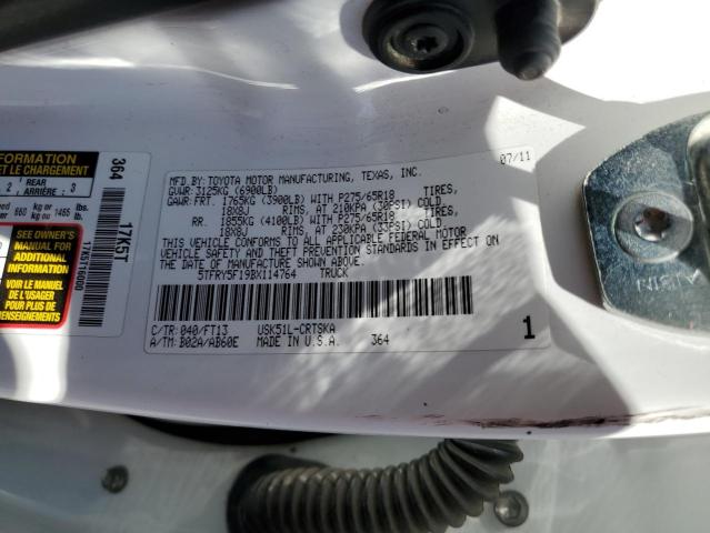 5TFRY5F19BX114764 - 2011 TOYOTA TUNDRA DOUBLE CAB SR5 WHITE photo 12