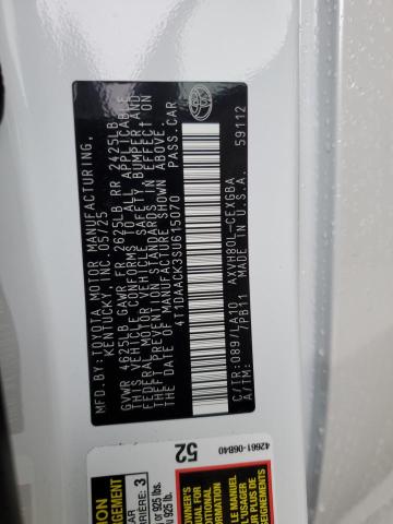 4T1DAACK3SU615070 - 2025 TOYOTA CAMRY XSE WHITE photo 12