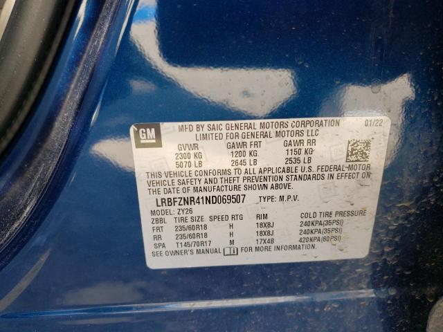 LRBFZNR41ND069507 - 2022 BUICK ENVISION ESSENCE BLUE photo 12