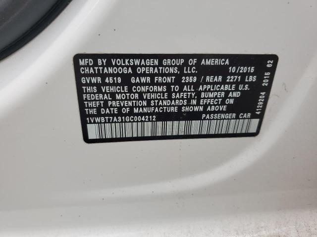 1VWBT7A31GC004212 - 2016 VOLKSWAGEN PASSAT SE თეთრი ფოტო 13