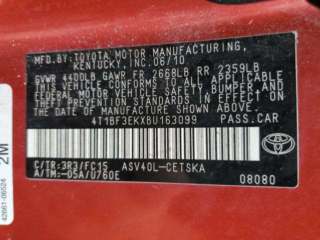 4T1BF3EKXBU163099 - 2011 TOYOTA CAMRY BASE Rojo foto 12