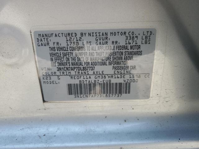 3N1CN7AP7DL857737 - 2013 NISSAN VERSA S SILVER photo 12