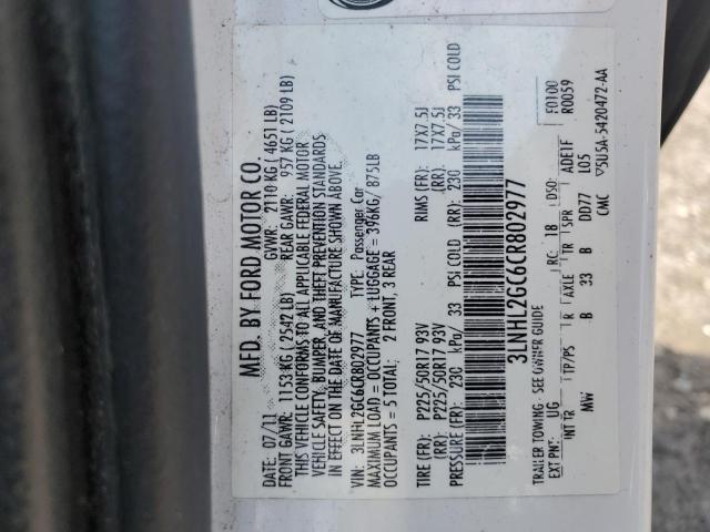 3LNHL2GC6CR802977 - 2012 LINCOLN MKZ WHITE photo 12