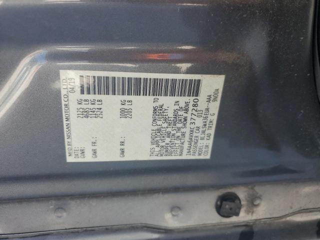 1N4AA6AVXKC377280 - 2019 NISSAN MAXIMA S Szary zdjęcie 12