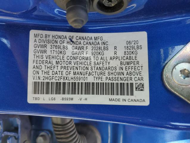 2HGFC2F8XLH559101 - 2020 HONDA CIVIC SPORT 蓝色 照片 12