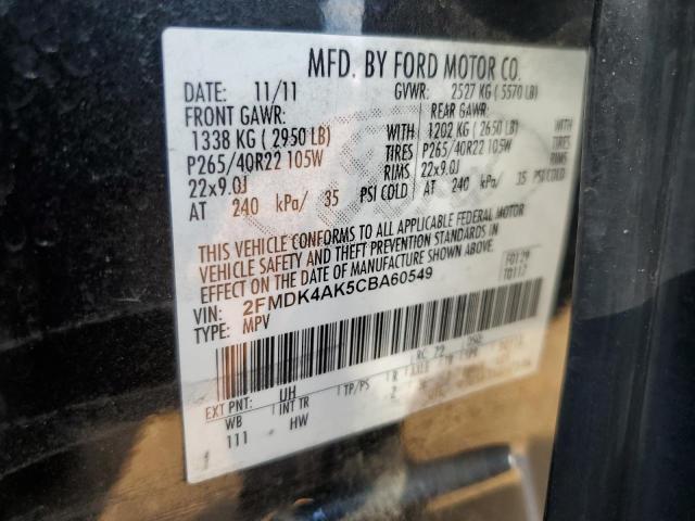 2FMDK4AK5CBA60549 - 2012 FORD EDGE SPORT BLACK photo 13