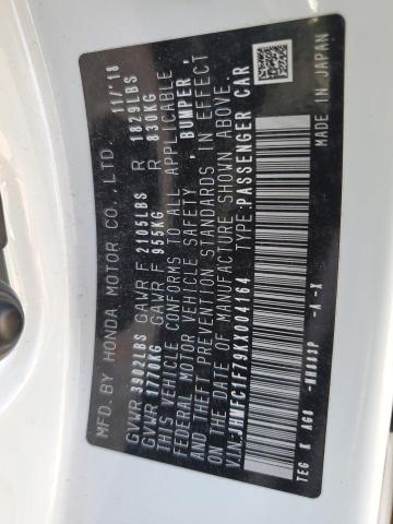 JHMFC1F79KX004164 - 2019 HONDA CIVIC EXL თეთრი ფოტო 12
