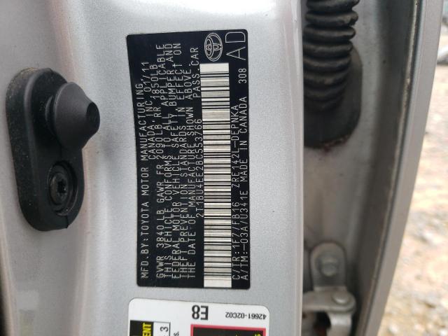 2T1BU4EE2BC553766 - 2011 TOYOTA COROLLA BASE Plata foto 12