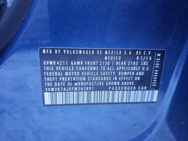 3VW2K7AJ5FM283601 - 2015 VOLKSWAGEN JETTA BASE 蓝色 照片 12