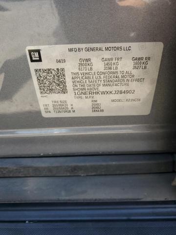 1GNERHKWXKJ284902 - 2019 CHEVROLET TRAVERSE LT Gris photo 13