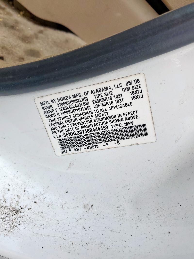 5FNRL38746B444459 - 2006 HONDA ODYSSEY EXL Weiß Foto 13