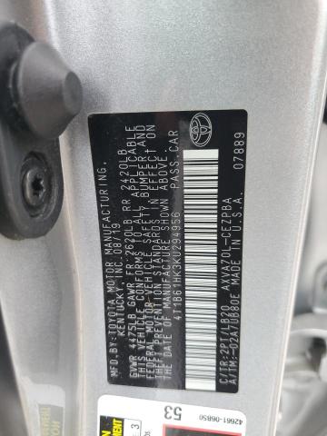 4T1B61HK3KU294956 - 2019 TOYOTA CAMRY XSE 银色 照片 12