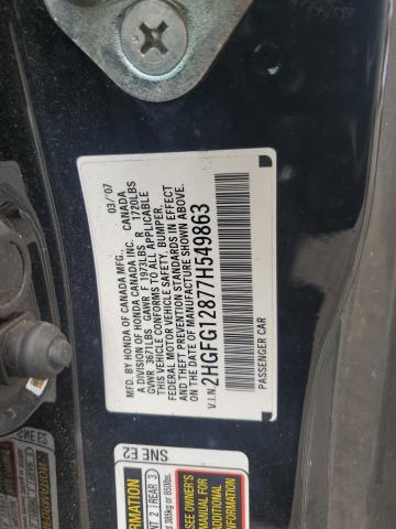 2HGFG12877H549863 - 2007 HONDA CIVIC EX BLACK photo 12