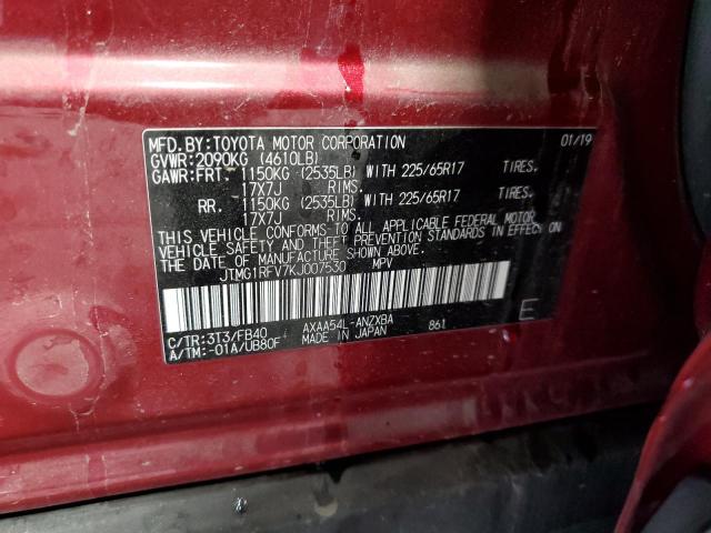 JTMG1RFV7KJ007530 - 2019 TOYOTA RAV4 LE მუქწითელი ფოტო 13