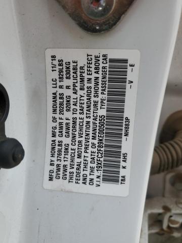 19XFC2F89KE005055 - 2019 HONDA CIVIC SPORT თეთრი ფოტო 12