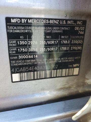 4JGAB54E43A383002 - 2003 MERCEDES-BENZ ML 320 SILVER photo 13