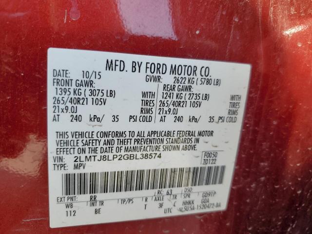 2LMTJ8LP2GBL38574 - 2016 LINCOLN MKX RESERVE MAROON photo 13