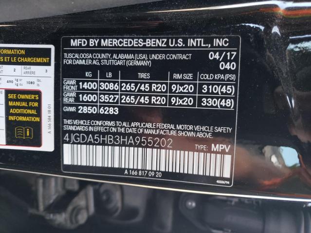 4JGDA5HB3HA955202 - 2017 MERCEDES-BENZ GLE 350 4MATIC BLACK photo 12