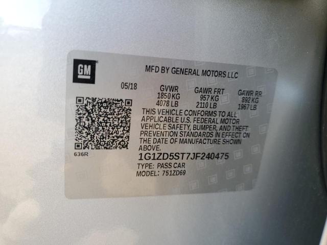 1G1ZD5ST7JF240475 - 2018 CHEVROLET MALIBU LT Күміс фото 12