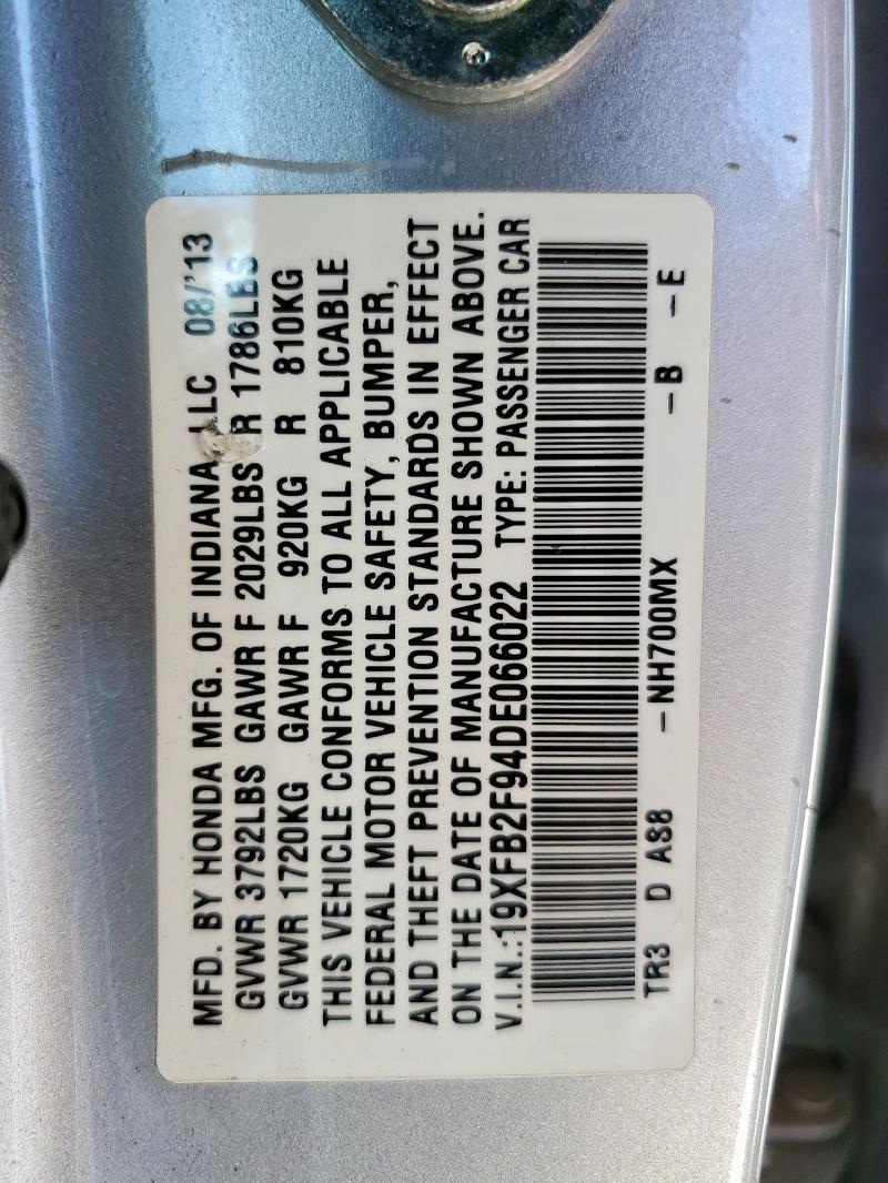 19XFB2F94DE066022 - 2013 HONDA CIVIC EXL SILVER photo 12