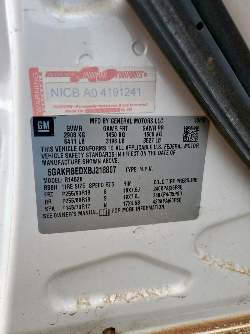 5GAKRBEDXBJ218807 - 2011 BUICK ENCLAVE CXL Ağ foto 13