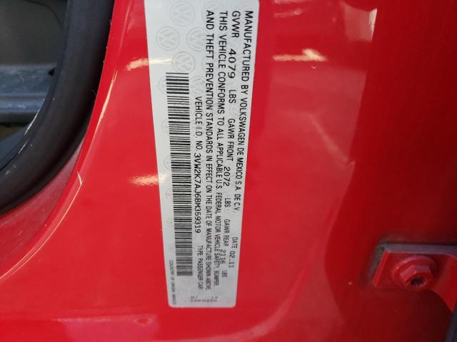 3VW2K7AJ6BM359319 - 2011 VOLKSWAGEN JETTA BASE RED photo 10