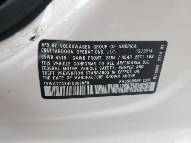 1VWAT7A34FC057660 - 2015 VOLKSWAGEN PASSAT S WHITE photo 12