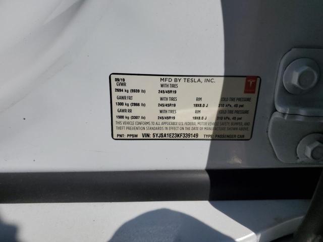 5YJSA1E23KF339149 - 2019 TESLA MODEL S Blanco foto 12