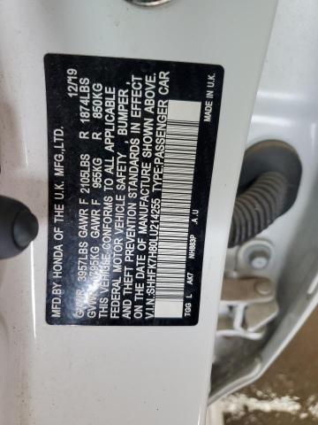 SHHFK7H80LU214255 - 2020 HONDA CIVIC EXL WHITE photo 13