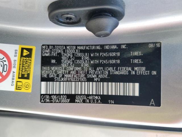 5TDJKRFH1GS331905 - 2016 TOYOTA HIGHLANDER XLE SILVER photo 14