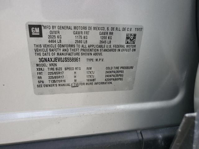 3GNAXJEV0JS558961 - 2018 CHEVROLET EQUINOX LT Күміс фото 12