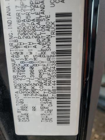 5TBBT44163S438168 - 2003 TOYOTA TUNDRA ACCESS CAB SR5 BLACK photo 13