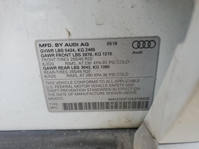 WA1CNAFY2K2108428 - 2019 AUDI Q5 PRESTIGE WHITE photo 12
