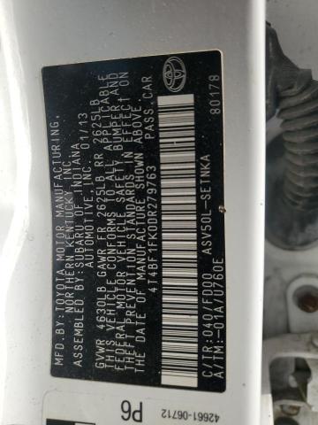 4T4BF1FK0DR279763 - 2013 TOYOTA CAMRY L WHITE photo 12