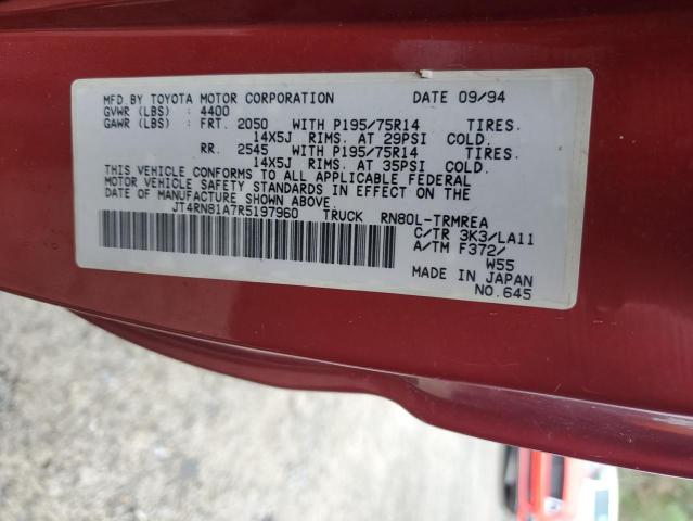 JT4RN81A7R5197960 - 1994 TOYOTA PICKUP 1/2 TON SHORT WHEELBASE RED photo 12