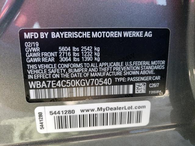 WBA7E4C50KGV70540 - 2019 BMW 740 XI GRAY photo 12